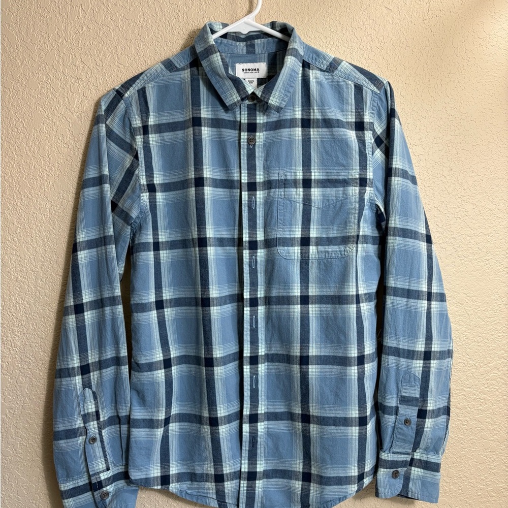 Sonoma Boys Light Blue Plaid Button Down Shirt